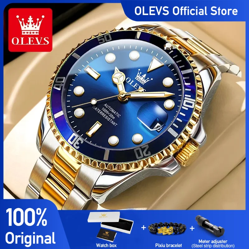 OLEVS Men's Watches Luxury Original Automatic Mechanical Watch for Man Waterproof Stainless Steel Luminous Date Fashion Relogio