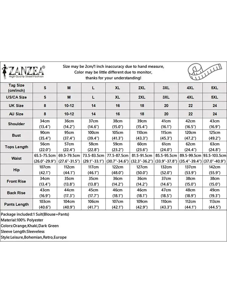 ZANZEA-Tops sem mangas e calças femininas, conjuntos de calças largas, fato de treino elegante e sólido, roupas casuais, moda verão, 2 peças