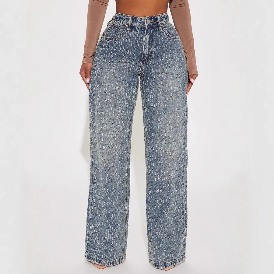 Washed Loose String Wide Leg Jeans Straight Pants