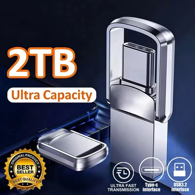 U-Disk 2TB Metal Pendrive USB3.2 Type-C Interface Mobile Phone Computer Mutual Transmission Flash Drive 1TB USB Large