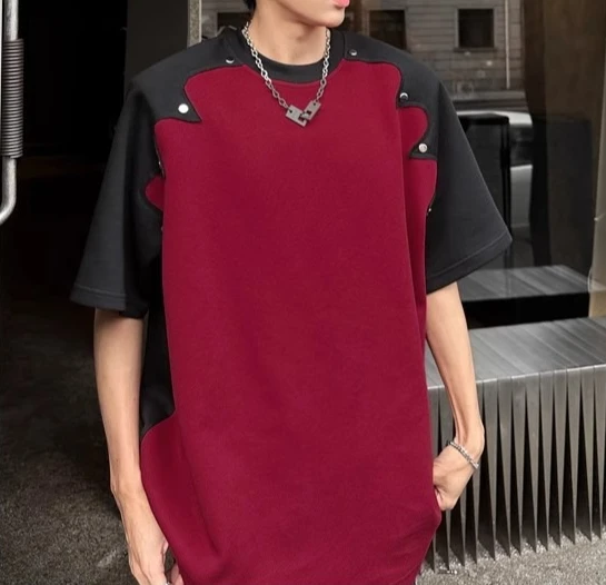 Short-sleeved T-shirt Men's 2026 Summer New Heavy Shoulder Sleeves Loose Shoulder Pads Half-sleeved T-shirt