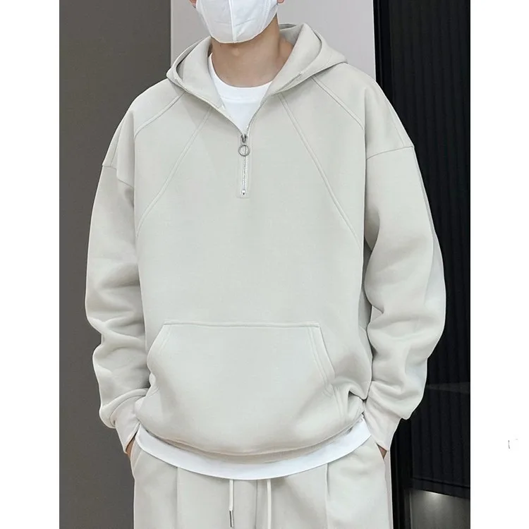 

Korean Reviews Many Clothes Men Hooded Shirt Men's Clothing Sweatshirt Spring Solid Color Half Zip-up Design Loose New Hoodie