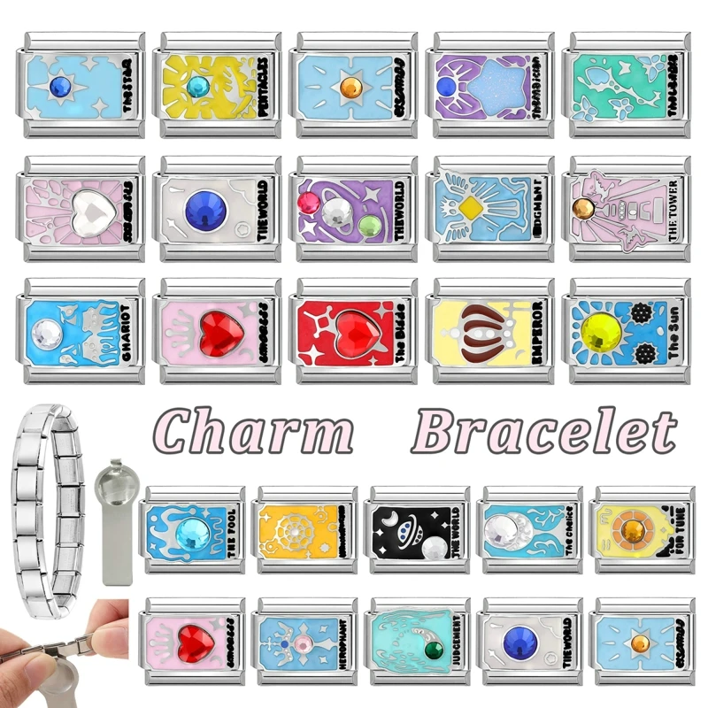 Wholesale Retro Tarot Card Elements Italian Charm Links Fit 9MM Stainless Steel Bracelet Jewelry Women Men DIY Making Gift