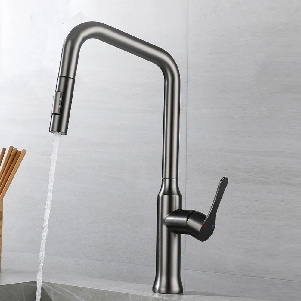 Gun Grey, Matte Black And Brushed Grey Color ,304 Stainless Steel Mixer Sink Faucet ,Hose Pull Down 360 Rotation Cold Hot Water