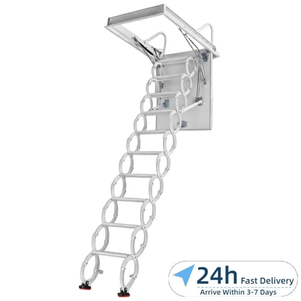 

Retractable Attic Ladder Ceiling Pull Down System Heavy Duty 660LBS Capacity Hidden Mount Attic Extension Stairs for Garage