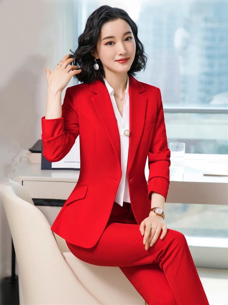 Women\'s Work Pant Suits OL 2 Piece Set Business Interview Suit Set Slim Blazer and Pencil Pant Office Lady Suit Spring