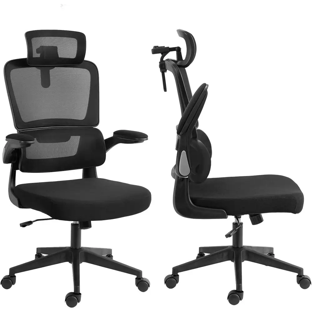 

Эргономичное офисное кресло с высокой сетчатой спинкой, регулируемой подставкой для ног, откидными подлокотниками, 90-120° ° Широкая подушка для качания, большая