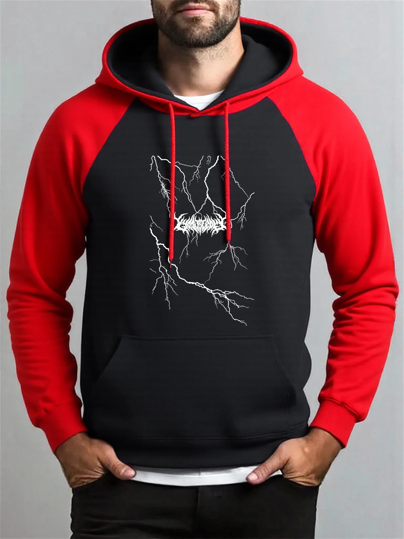 

Lightning Creative Printing Men Raglan Hoodies Hip Hop Fleece Hoody Multicolor Pocket Clothing A Autumn Casual Fashion Hoodie