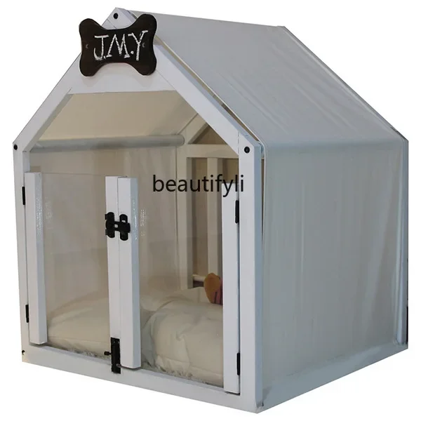 

Kennel villa, small and medium dog interior, solid wood kennel, house cat kennel luxury, bed R