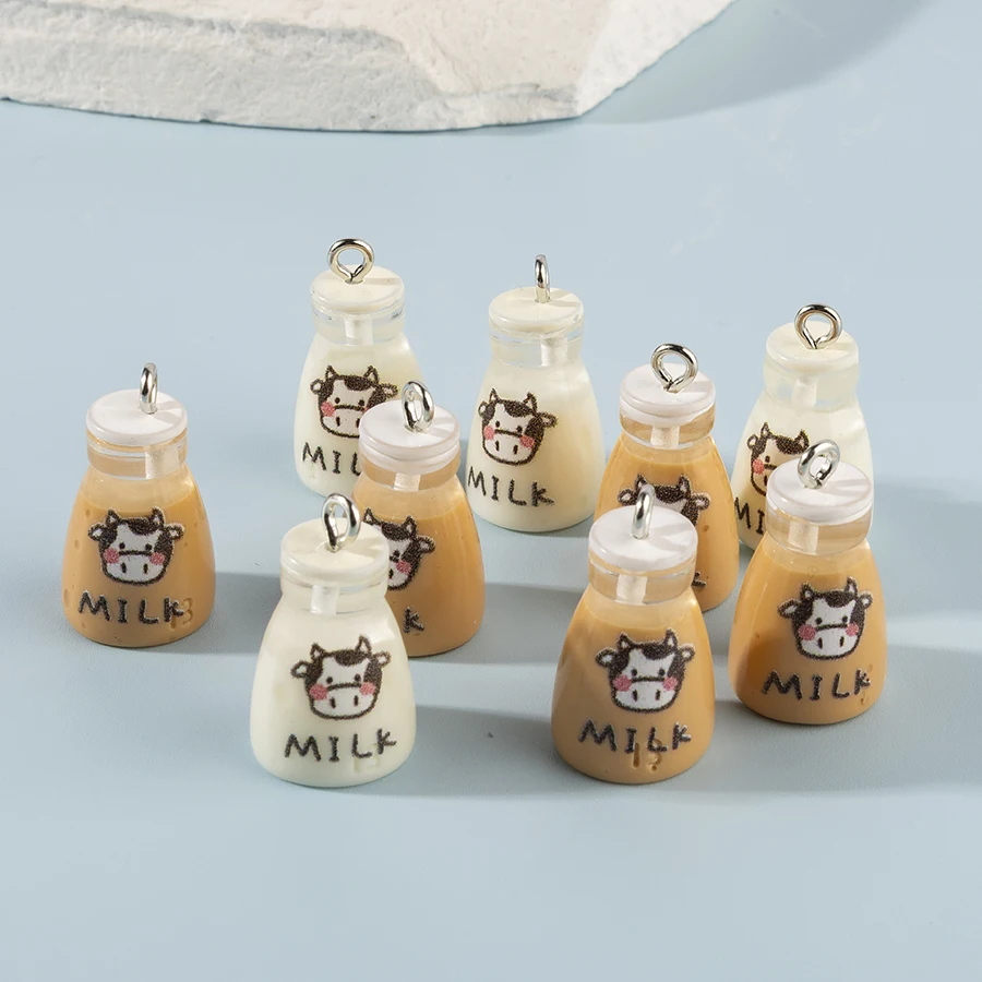 10pcs Resin Mixed Color Milk Bottle Charms Pendant For Diy Making Necklace Pendant Jewelry And Accessories