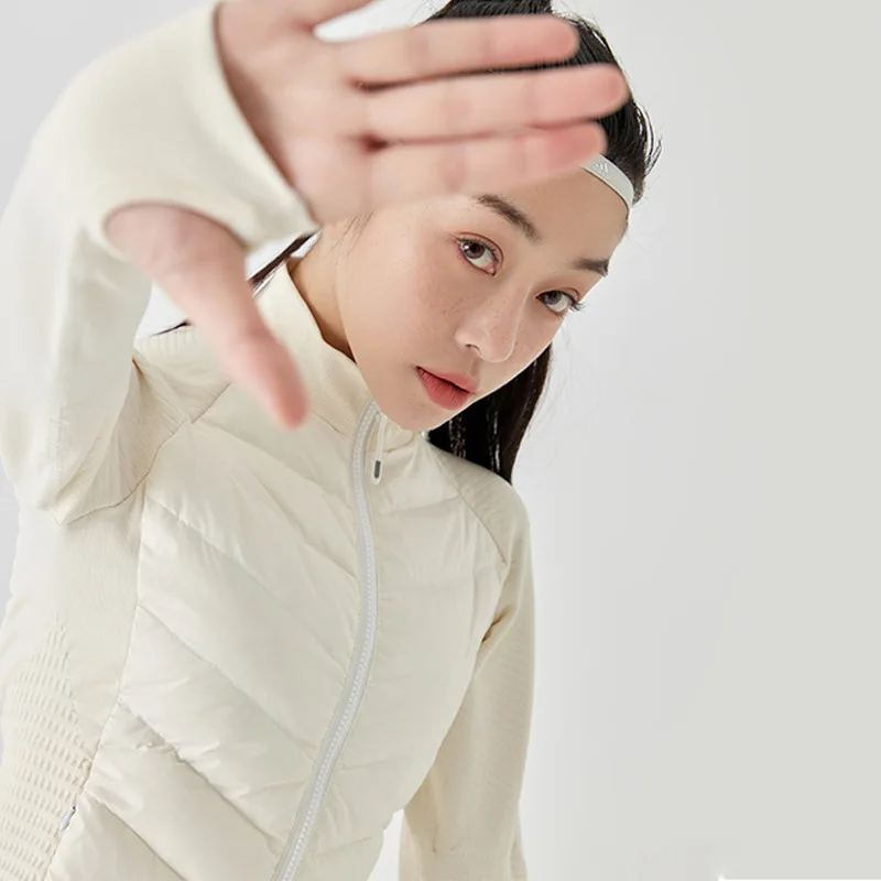 سليم صالح خفيفة الوزن 90% الأبيض أسفل سترة المرأة الشتاء اليوغا الجري الرياضة سترة منفوخة امرأة Campera De Cuero Mujer JK-084