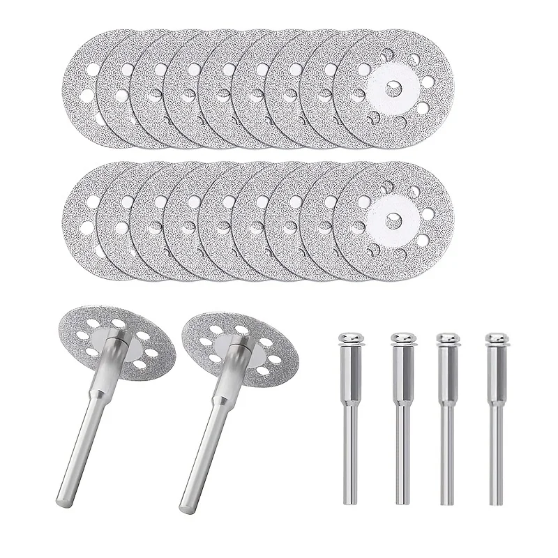 

20 pcs (22mm) Diamond Cutting Wheel Cut Off Discs Coated Rotary Tools with 4pcs（3mm) Mandrel with for Dremel