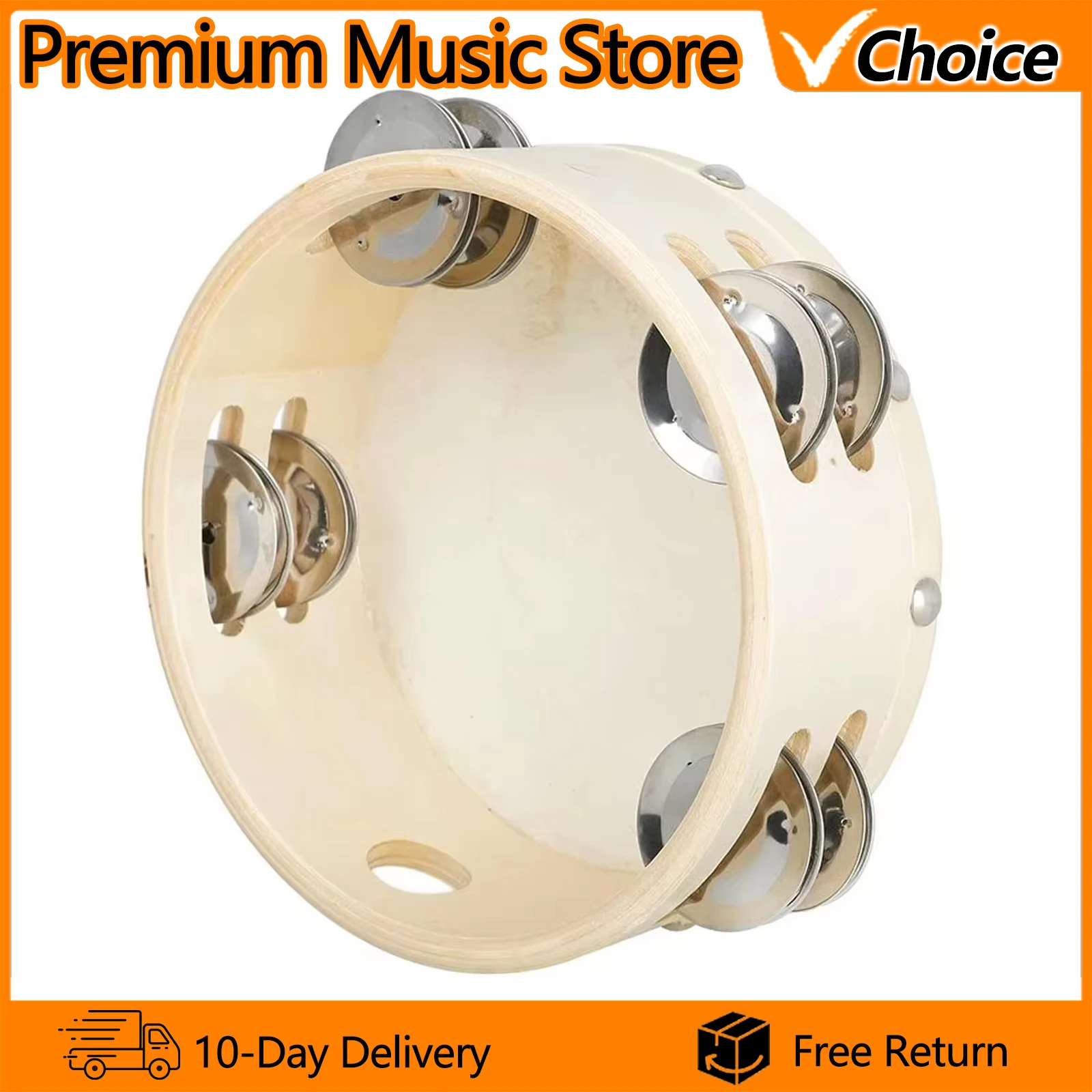 Hand Held Tambourine Toys 6 Inch Double Layer Sheepskin Tambourine Percussion Musical Instrument For Party Kids Games