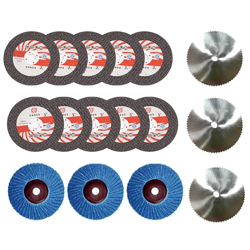 16Pcs 75X10mm Angle Grinding Wheel Set Wood Metal Cutting Disc HSS Carbide Polishing Sheet For 12V Mini Angle Grinder