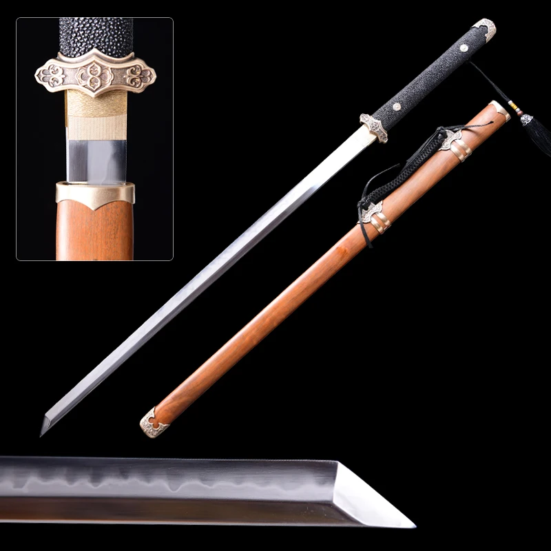 Chinese Sword Antique Style Handmade Art T10 Clay Tempered Quality Sanding Collection Sword Real Rayskin Brass Fitting