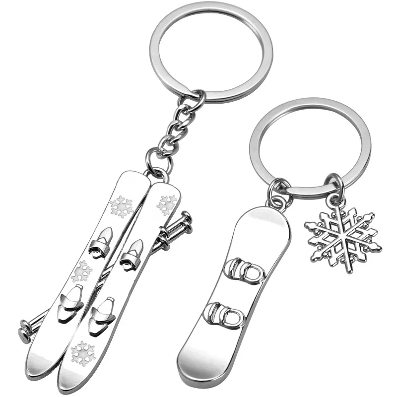 Metal Snowboard Keychain Winter Sports Competition Ski Key Ring Skier Keychains Car Pendant Gift Snowboarder Skiing Souvenir