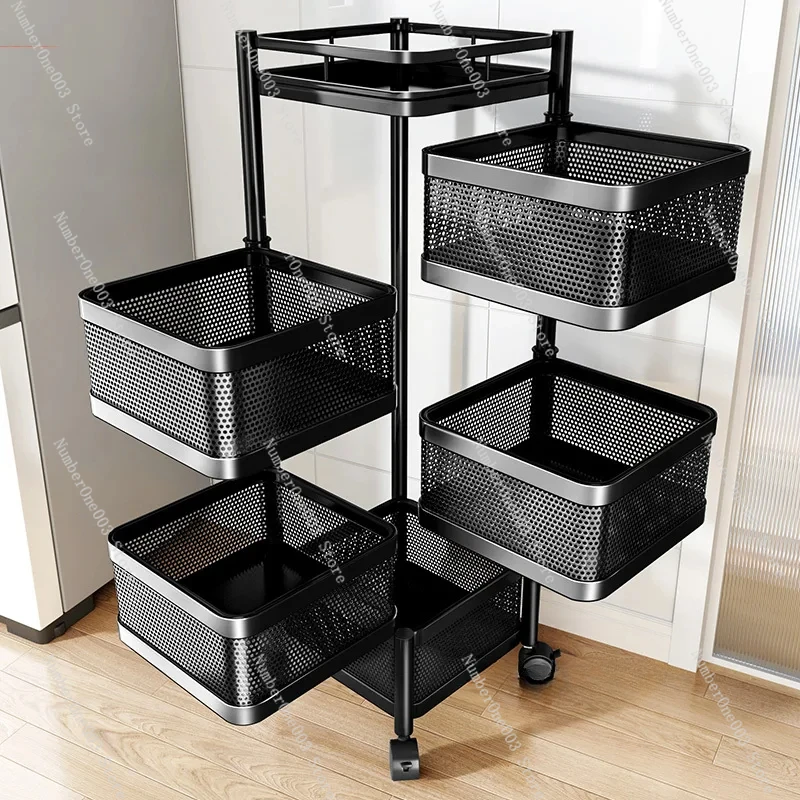 Multi-layer Rotating Kitchen Trolleys for Home, Living Room Auxiliary Cart, Fruit and Vegetable, Snack Storage Trolley Cart