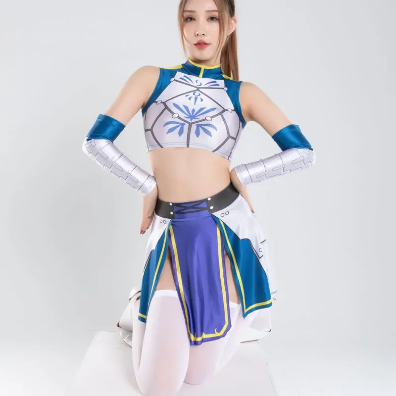 Neue sexy Frauen schwimmen weiß bodysuit Cosplay Strumpfhosen 4 stücke Glänzende Japanische Anime Chunli Rock Kostüm Roleplay badeanzug Kostüm