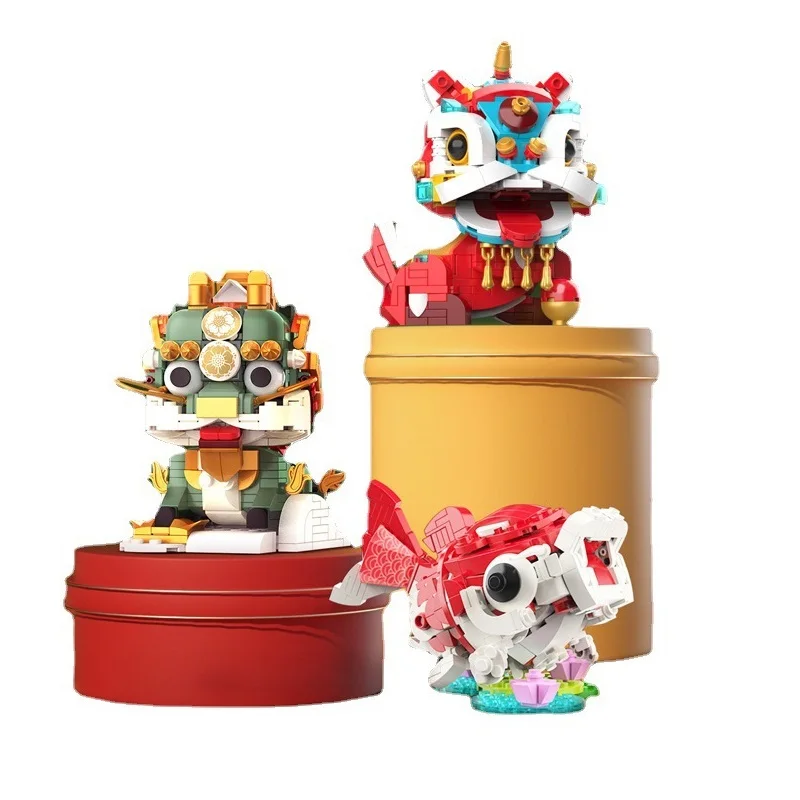 

Building Blocks New Year Decoration Bricks Juguetes Kids Chinese Style Lucky Lion Kirin Koi Toys for Children Gift Adult Present