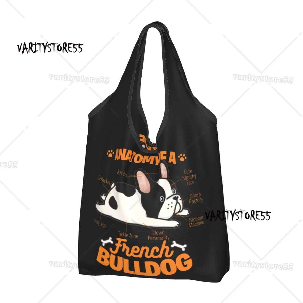 Reusable Anatomy Of A French Bulldog Funny Pet Frenchie Dog Grocery Bags Foldable Machine Washable Shopping Bags Storage Bag