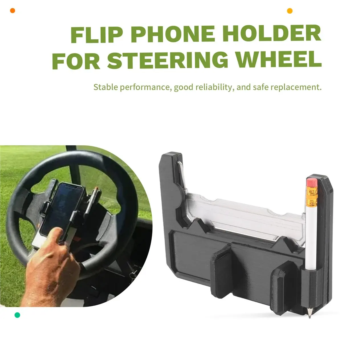 B21B Golf Cart Steering Wheel Cell Phone Mount, Flip Up Phone Holder for for Club Car Mobile Phone Mount