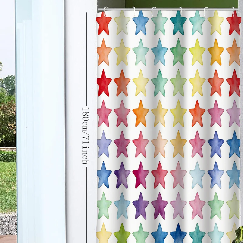 1pc Colorful five-pointed star Shower Curtain with Metal Grommets, Polyester Bath Curtain Widow Curtain Bathroom Decor & Accesso