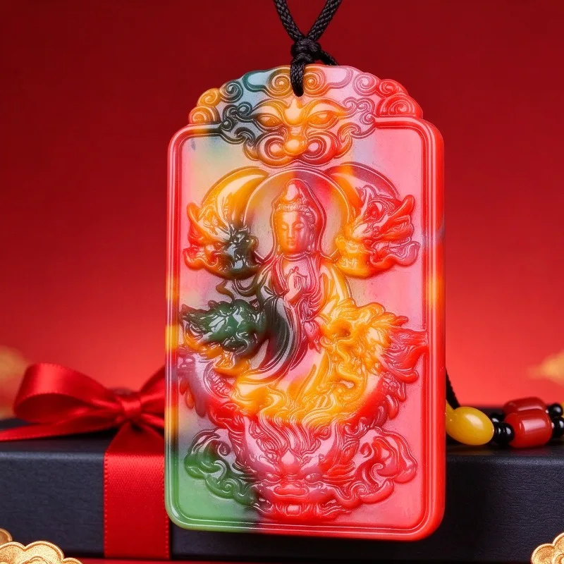 Natural Colorful Jade Dragon Guanyin Subduing Dragon Guanyin Pendant Riding Dragon Guanyin