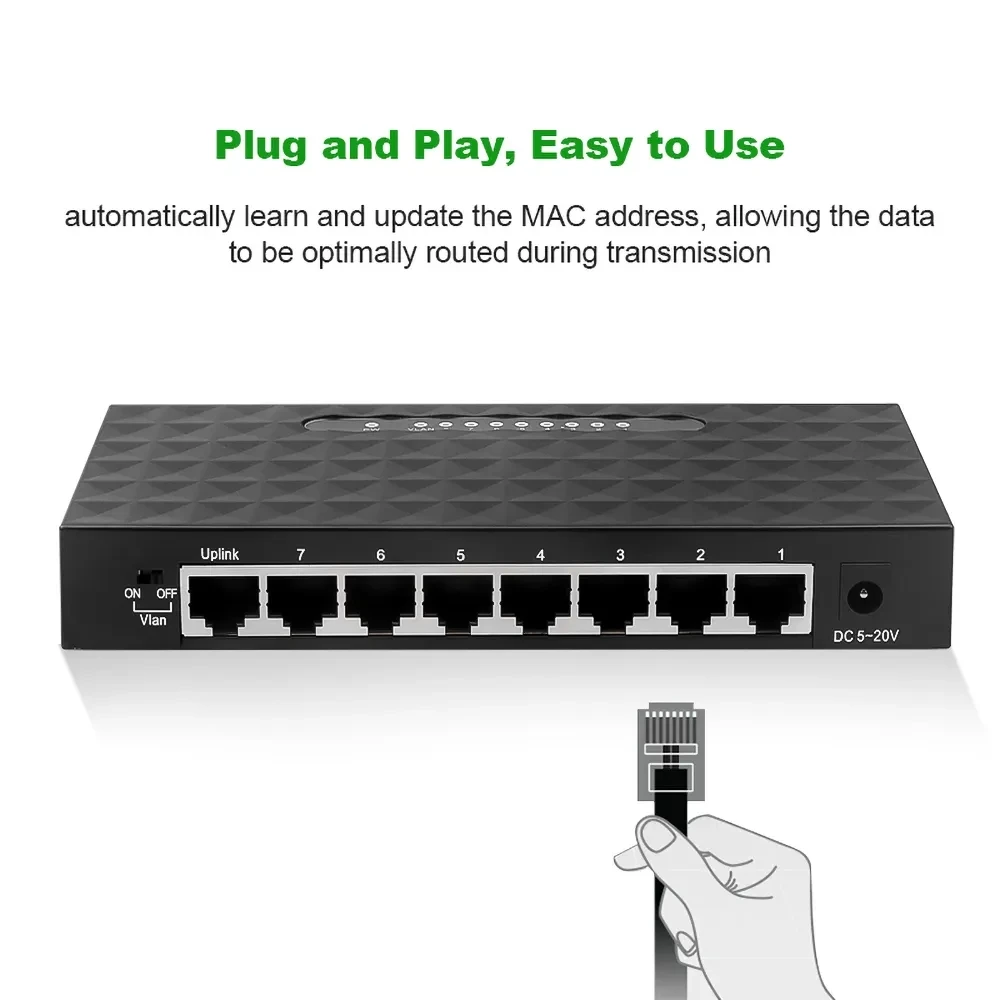 8 Port Gigabit Data Switch 1000M Network Hub Desktop Ethernet Splitter Plug & Play Shielded Ports Mini Portable view 4
