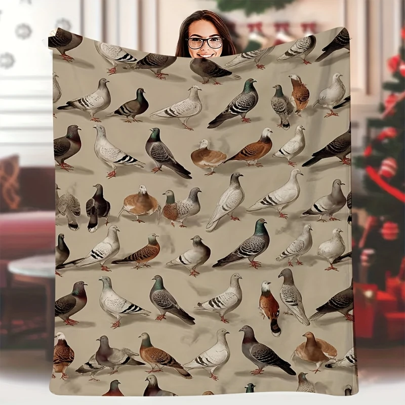 Grey White Pigeon Full Print Throw Blanket,Warm Living Room,Lap Cover,Window Seat Layer,Birthday Home Casual Blessing Token