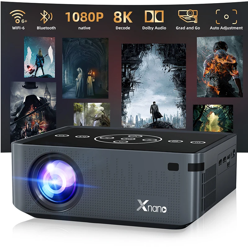 Xnano-Projektor 8K Android 9 Dual Wifi Dolby Audio BT5.0 1080P 1280 * 720P Heimkino Outdoor Smart Voice Fernbedienung Projetor