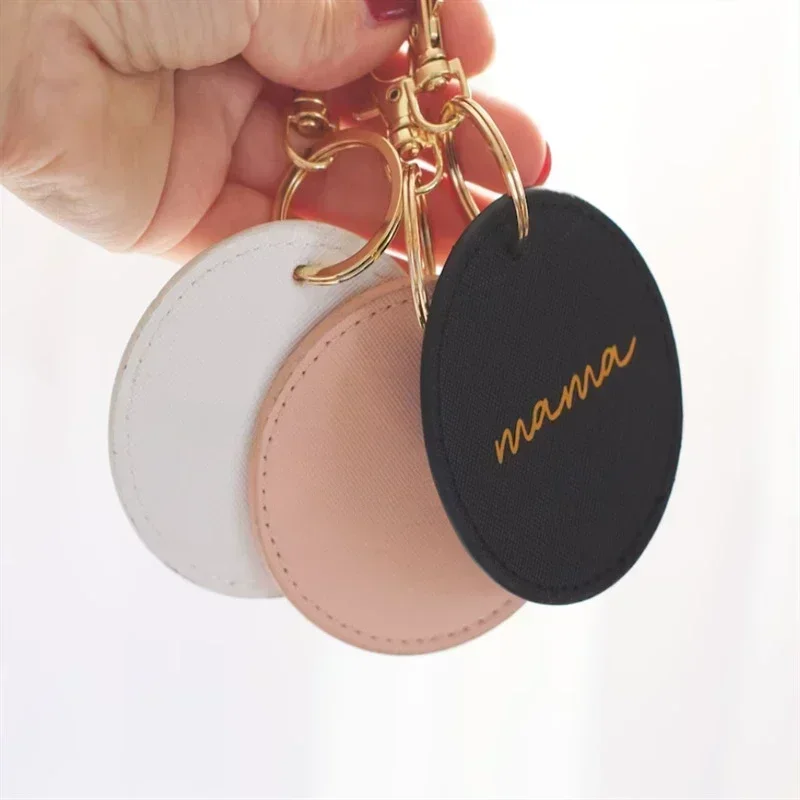 Laser Custom Logo Round Leather Keychain Personalize Company Hotel Number Car Keyring Engrave Key Chain Holder for Lover wedding