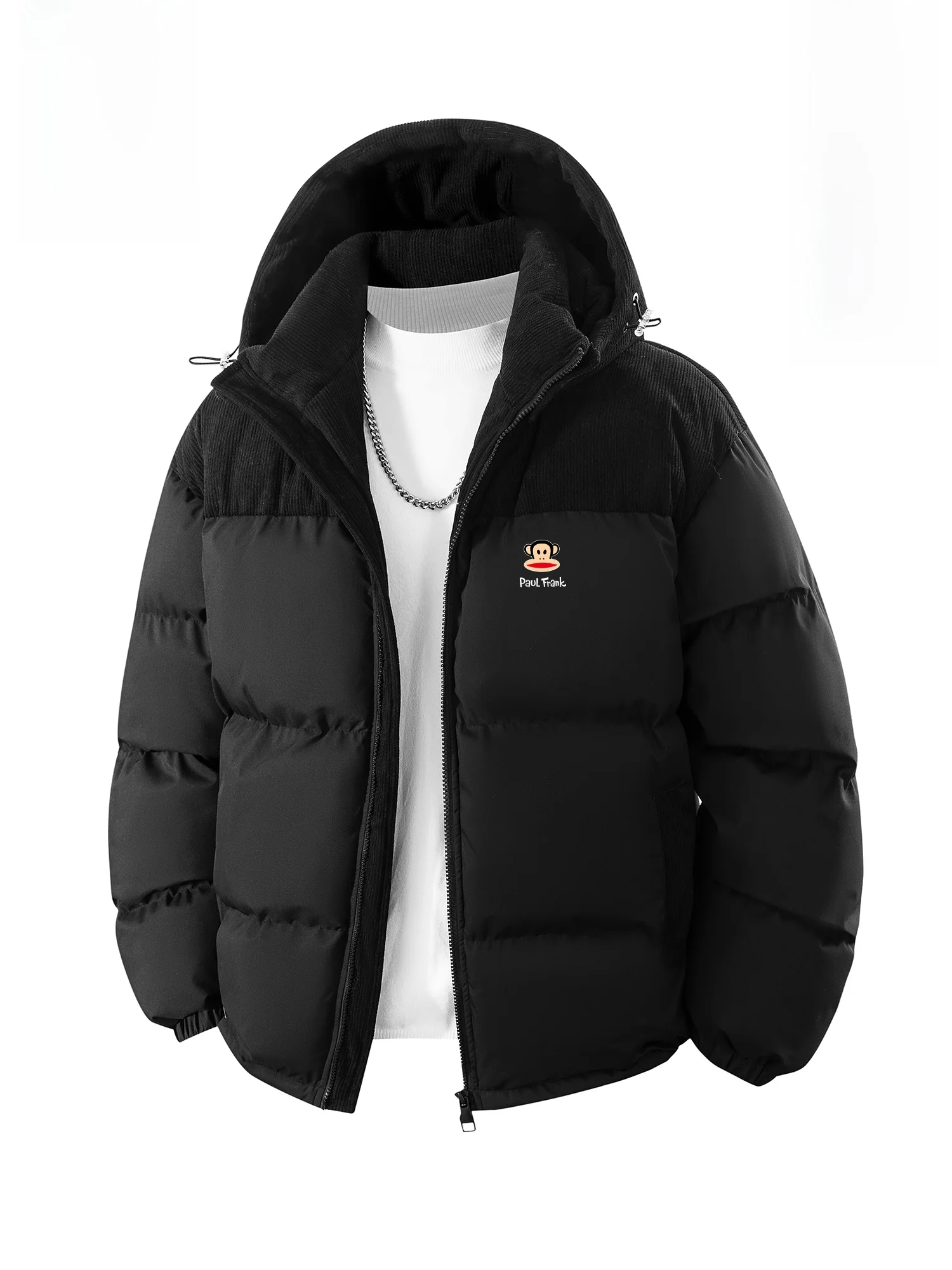 

PaulFrank Thickened Hooded Cotton Jacket for Men Casual Oversized Color Block Winter Coat Warm Polyester Long Sleeve Zipper