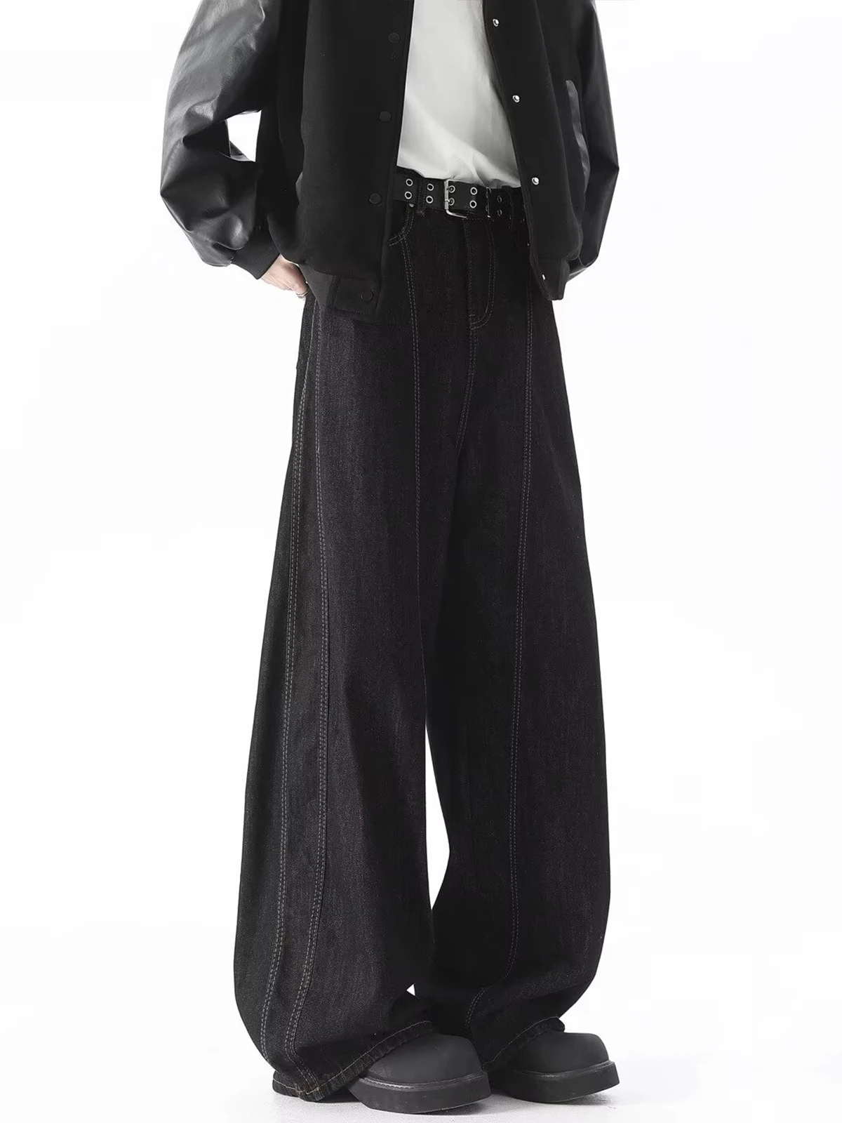 الأمريكية Sle خمر فضفاض عادية واسعة الساق مستقيم قطع طويل الجينز الرجال ربيع الخريف العصرية العلامة التجارية سكين الجينز