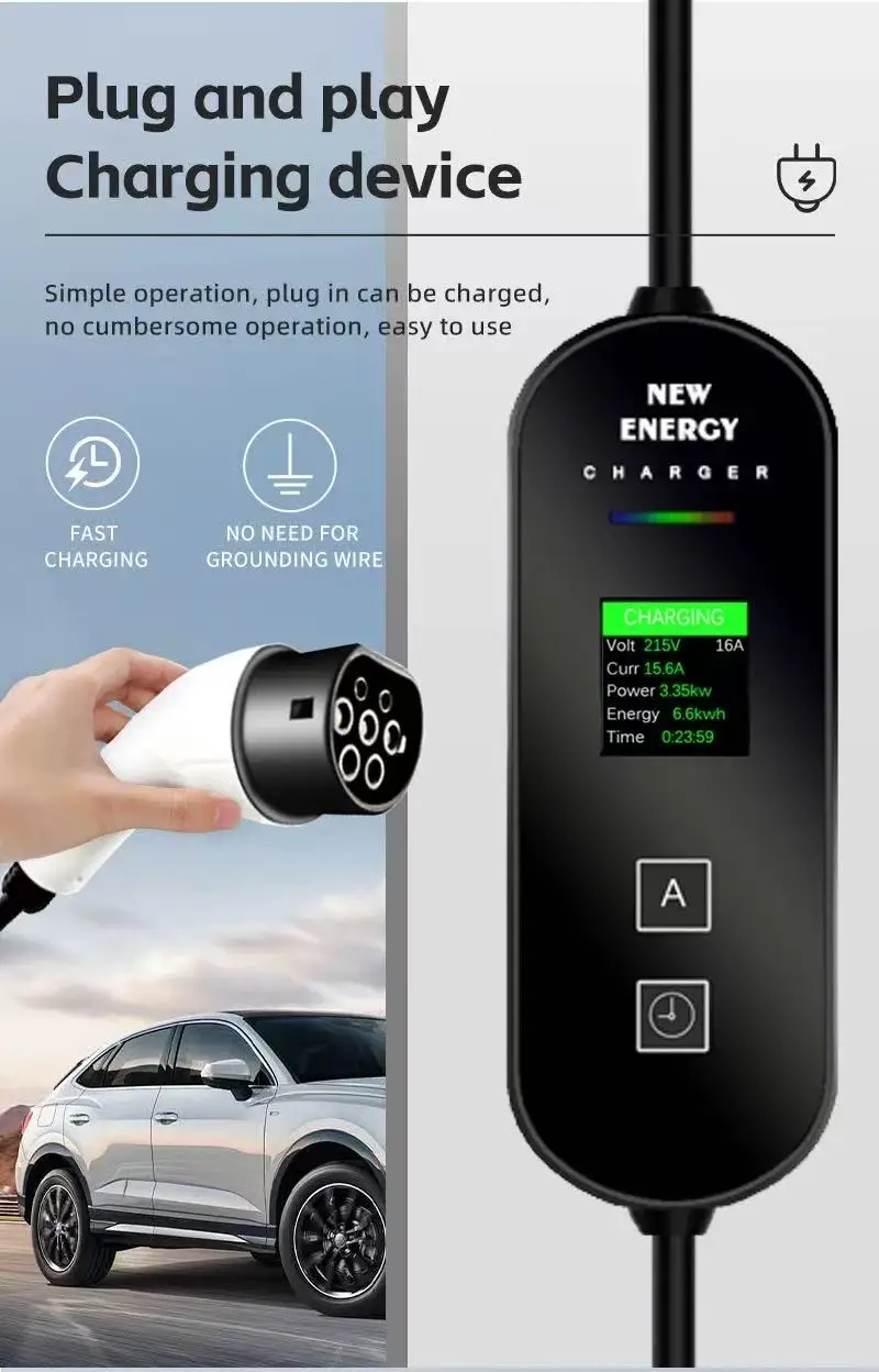 2026 Portable Electric Car Charger 3.5kw-7kw Adjustable Current AC Charging Station Multiple Power Plug Adapters