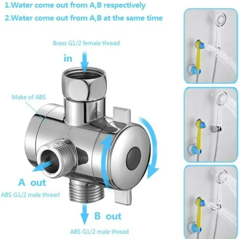  2/3 Way Adjustable Shower Diverter Valve - G1/2 Brass Switch Adapter Bathroom Shower Head Accessories New