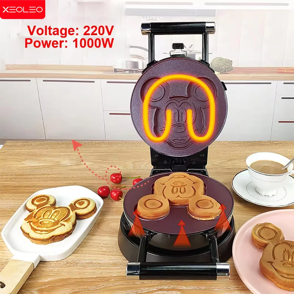 XEOLEO Electric Mouse Shaped Waffle Maker 1000W Cartoon Waffle Maker Machine 220V Household Breakfast Bread Machine