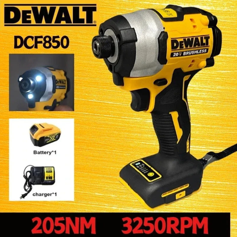 DEWALT-Motorista elétrico do impacto, broca sem fio, motor sem escova, chave de fenda recarregável, ferramentas elétricas, 20V, 205NM, DCF850