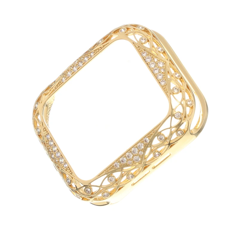 

Carved Copper Luxury Bumper for Apple Watch Case 44/40mm 42/38mm Diamond Bling Cover for IWatch Series 7 SE/6/5/4/3/2 45mm 41mm