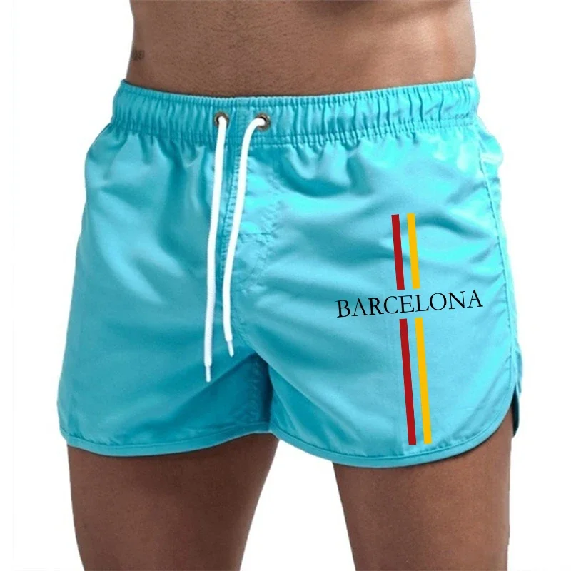Barcelona Print Clothes Mens Board Shorts High Quality Breathable Quick Dry Beach Shorts Male Daily Sport Fitness Cycling Shorts