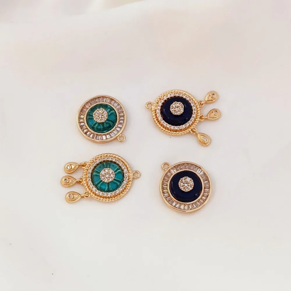 

14K Gold-plated, Ternary Zircon Glass Turkish Eye Tassel Pendant DIY Necklace Accessory Pendant