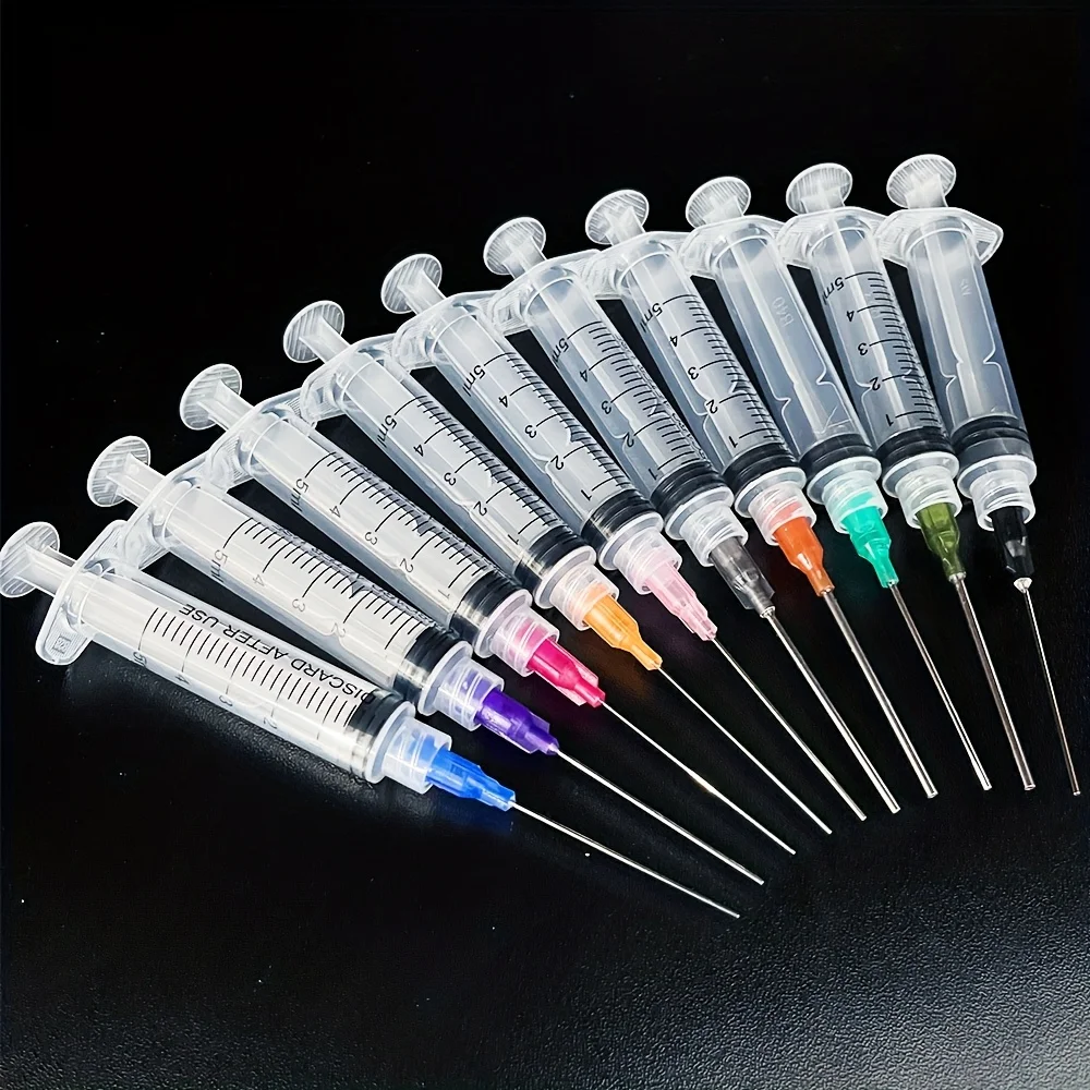 5ml Syringe and Blunt Needles (14, 15, 16, 18, 19, 20, 21, 22, 23, 25 Gauge Needles) for Liquid Measurement, Crafts, Paint, Oil, or Adhesive Applicators