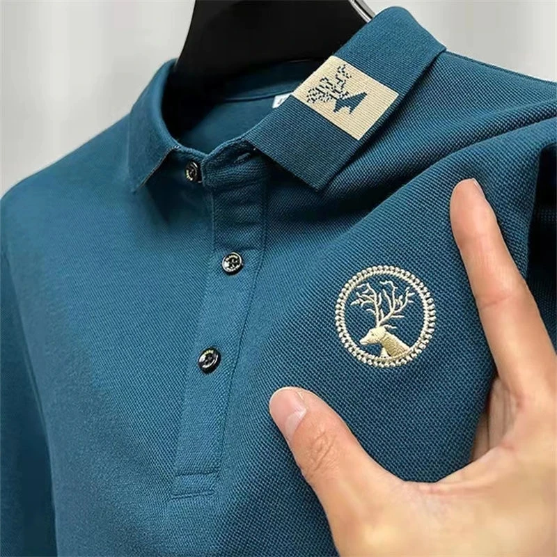 

Brand 100% cotton polo shirt men's high-end deer head embroidery T-shirt summer designer new loose fashion short sleeve men's