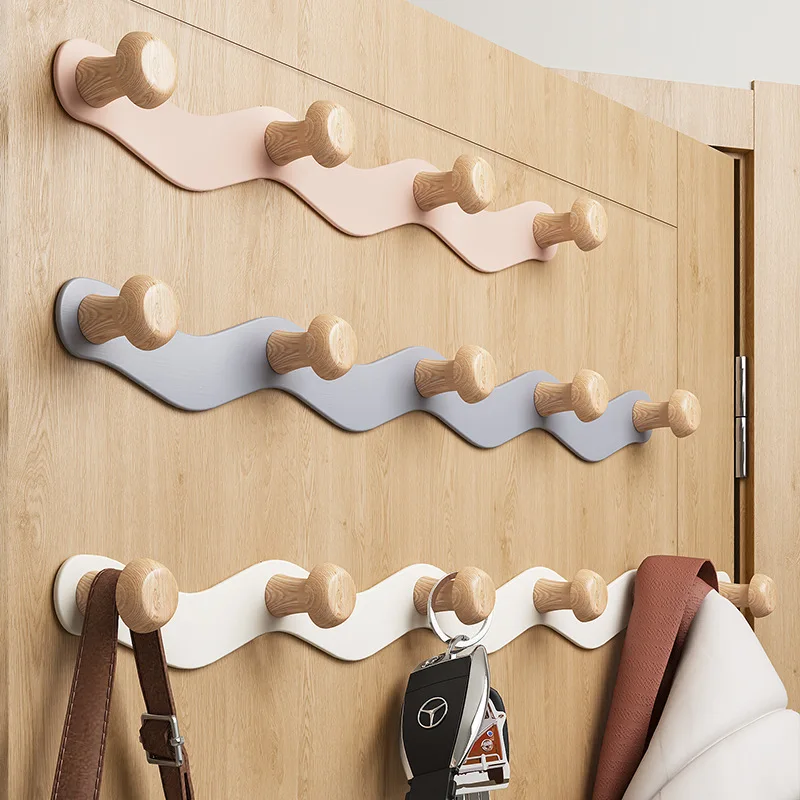 Wave Shape Hook Behind The Door No Punching Required Iron Raw Wood Hanging Clothes Hook Bedroom Wall Storage Clothes Hanger