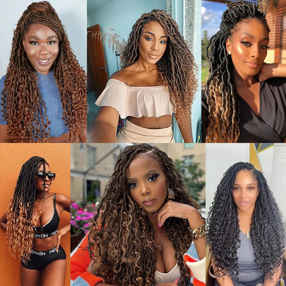 Extensión de cabello trenzado de diosa falsa Locs, trenzas de ganchillo sintéticas, rastas de pelo Mèche, 18 pulgadas