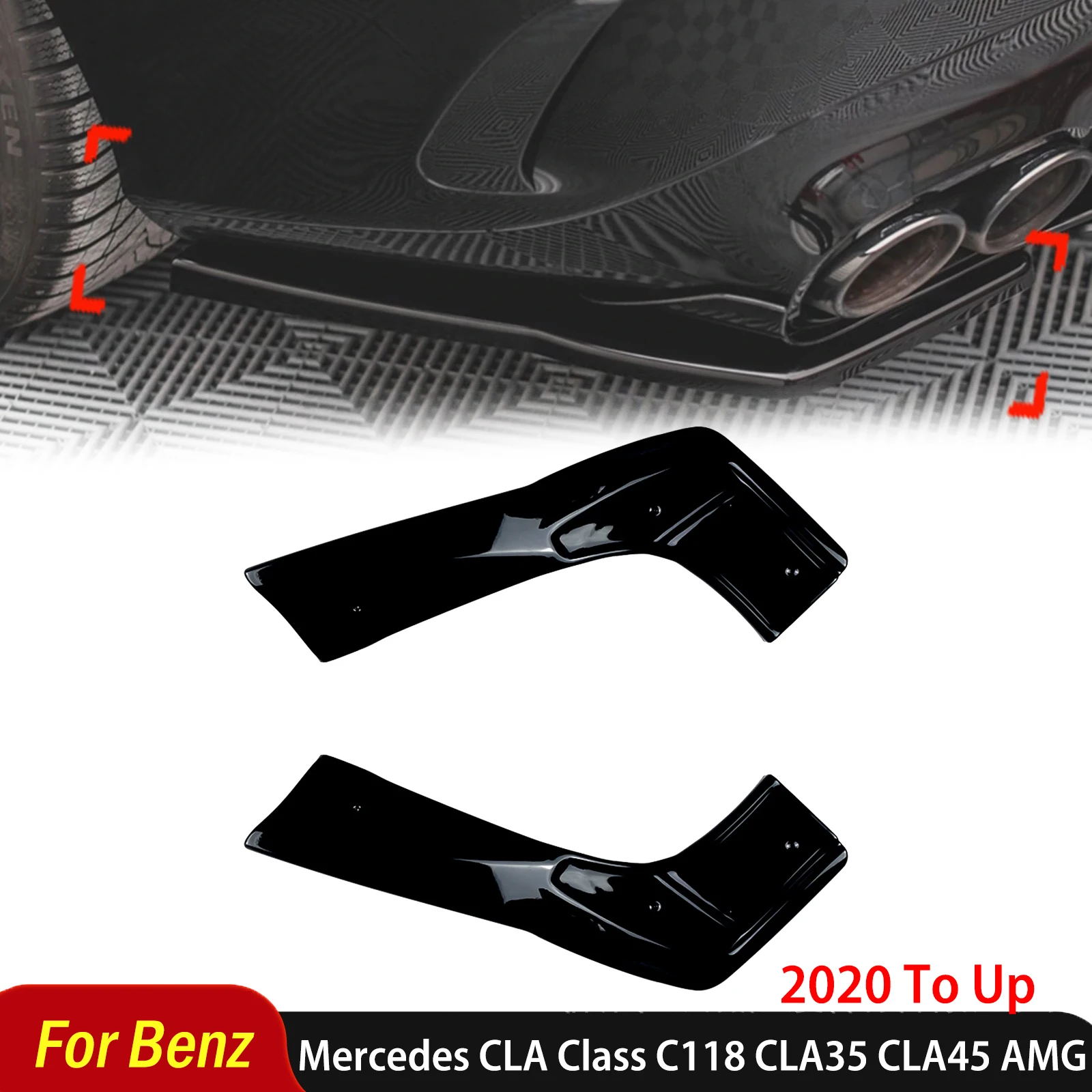 For Mercedes Benz CLA Class C118 CLA35 CLA45 AMG 2020 To Up Rear Bumper Side Splitter Spoiler Lip Trim Cover Sticker Accessories