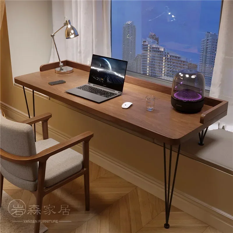 

Bedroom bay window small table custom high and low foot computer table all solid wood long and short legs desk by window study d