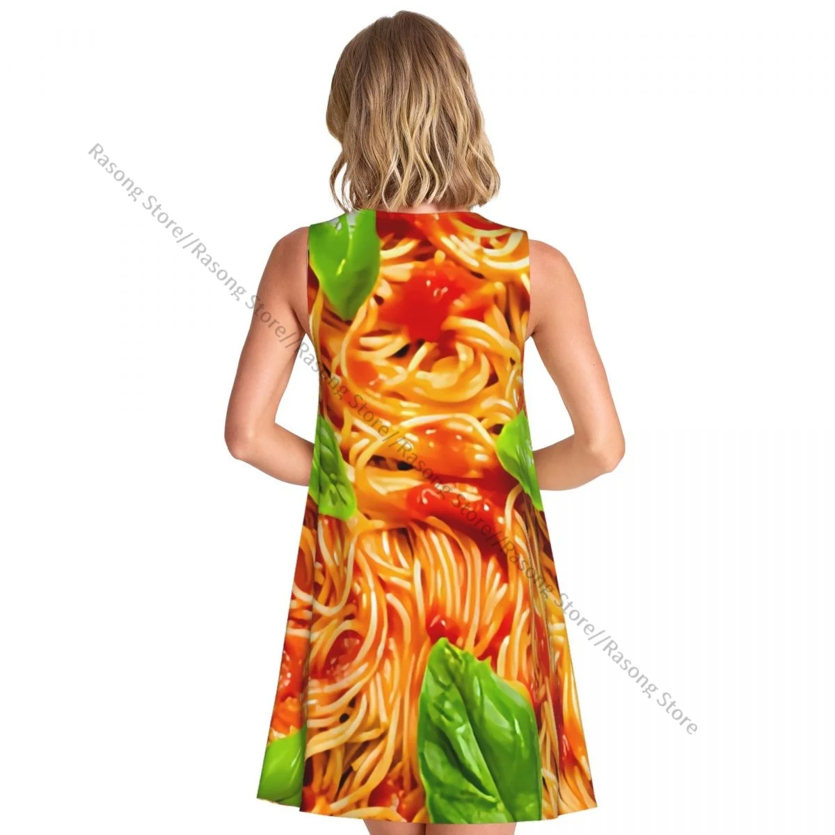 レディースドレスバタートマトとオニオンパスタサマーカジュアルTシャツビーチカバーアップタンクドレス