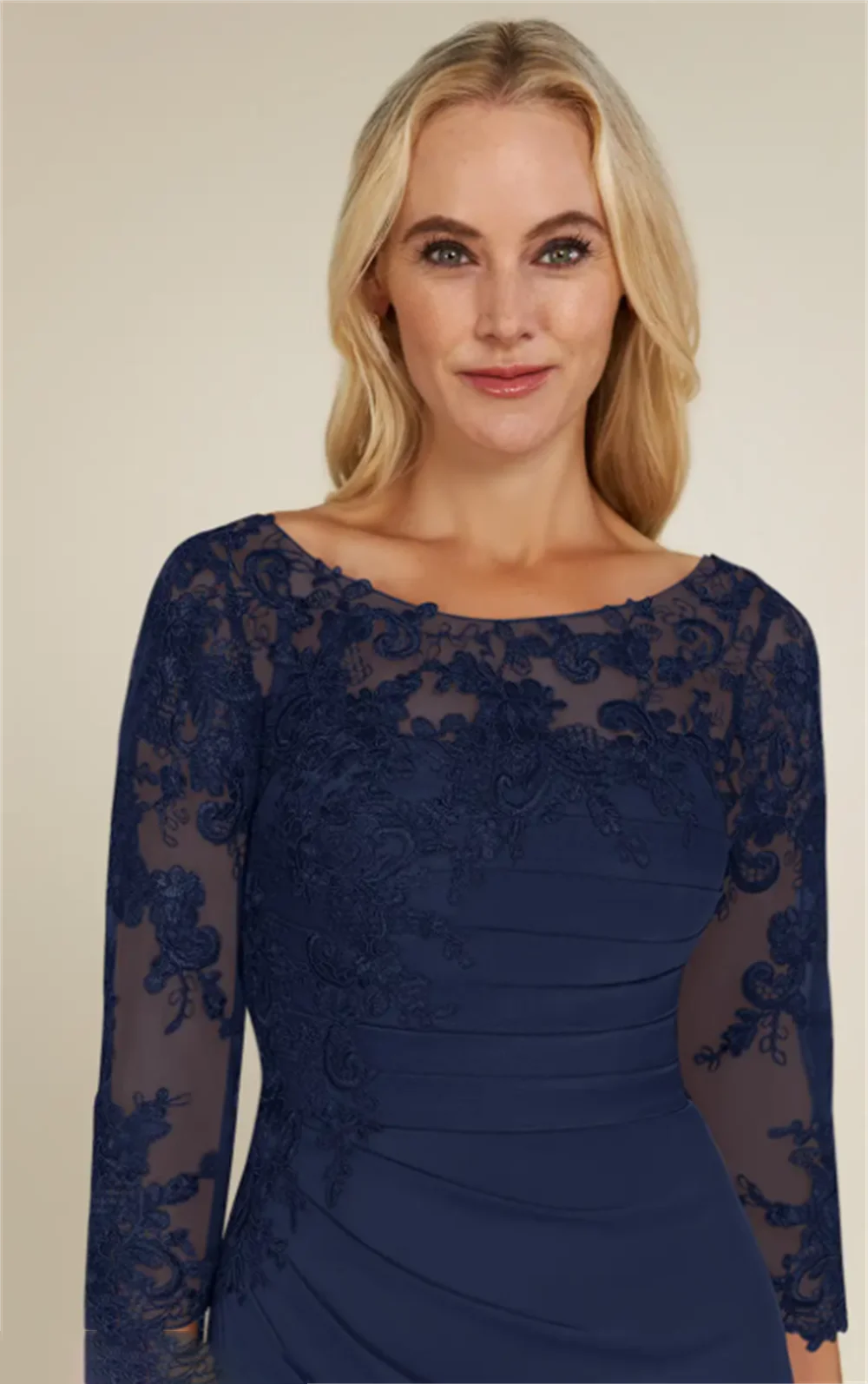 ​ Abito per la madre della sposa Abito elegante per la madre Girocollo formale Maniche a 3/4 Abito da sera plissettato applicato Personalizzato