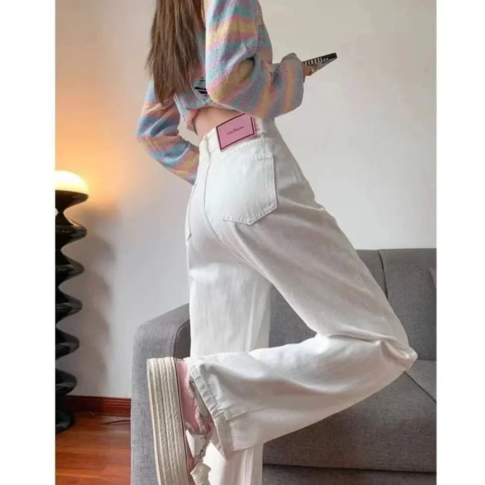 

2025 High Waist Wide Leg Jeans Women's Straight Cut Slim Fit Compact Spring Autumn New Style Casual Floor Length Trousers
