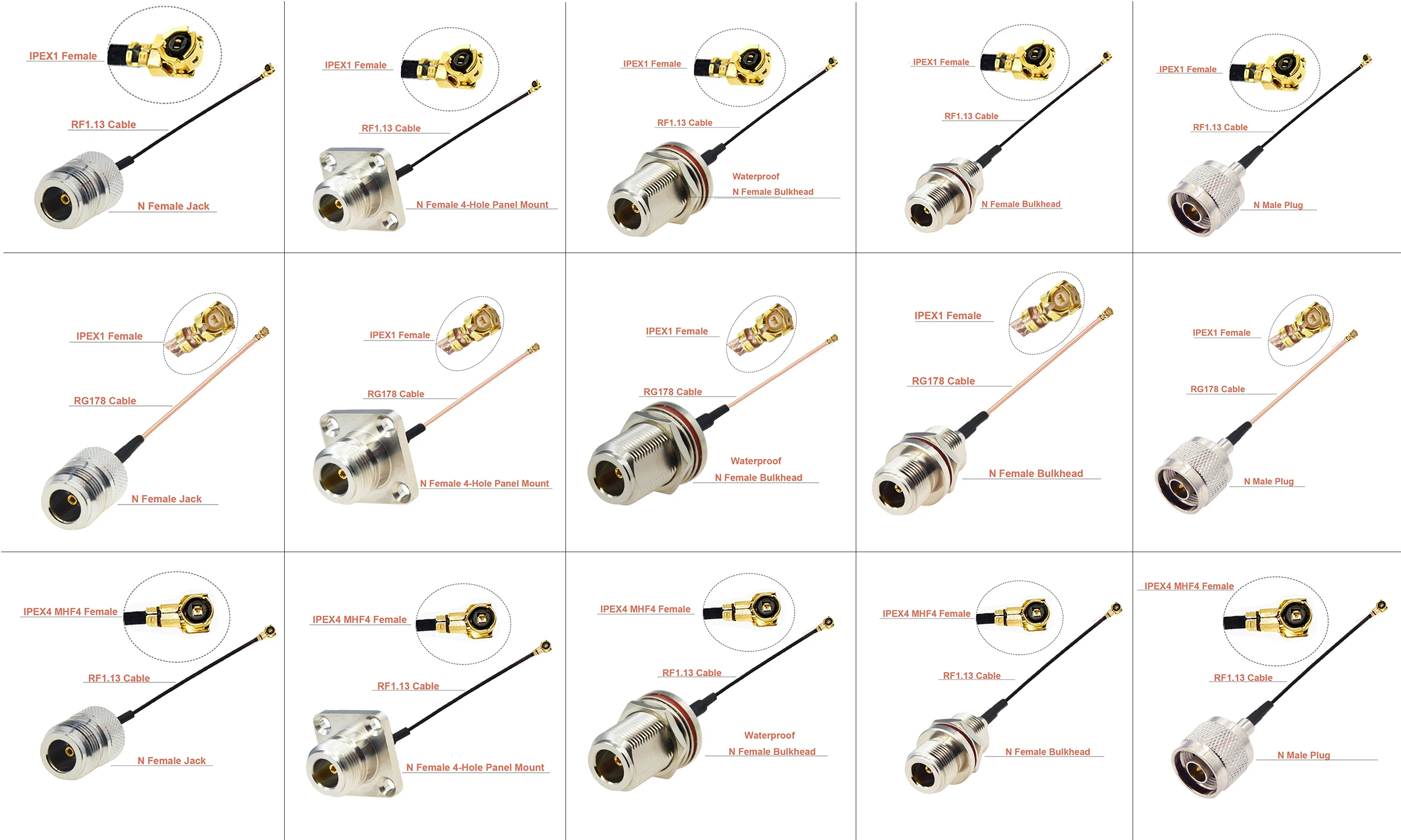 1PCS N Femaleto U.fl/IPX/IPX-1 Female Connector RF1.13 Coax Cable Extension Jumper Pigtail for WiFi Antenna IPEX1-K to N-K